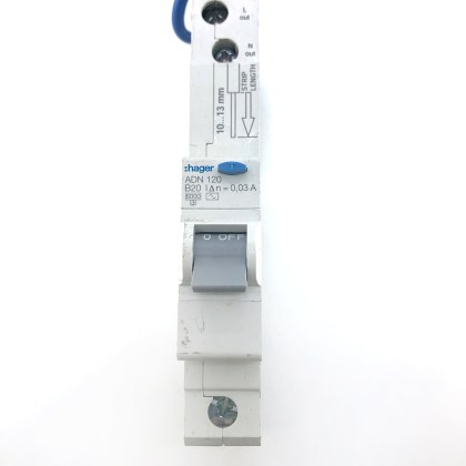 Hager ADN120 B20 20A 20 Amp 30mA RCBO Circuit Breaker Type AC